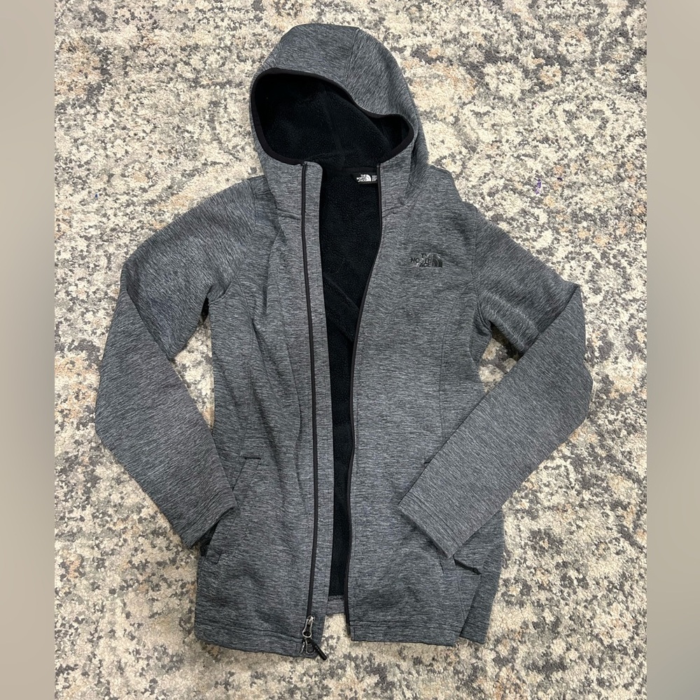 Grey/Black North Face zip up Small